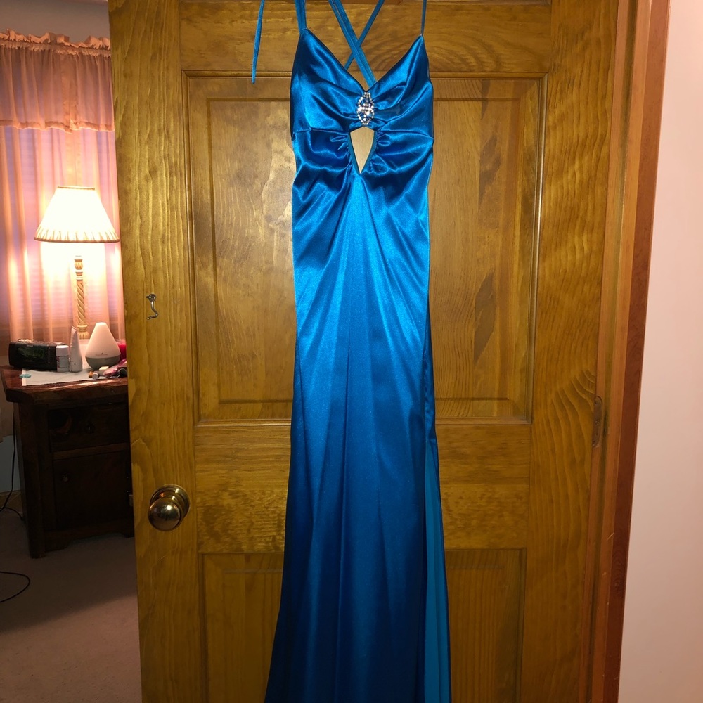 Blue silk prom dress